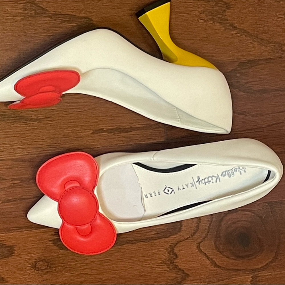 Katy Perry Collections White Heels with Red Bow and Yellow Heel